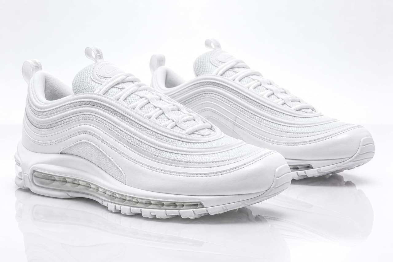 White Athletic Sneakers with Visible Air Sole in Studio