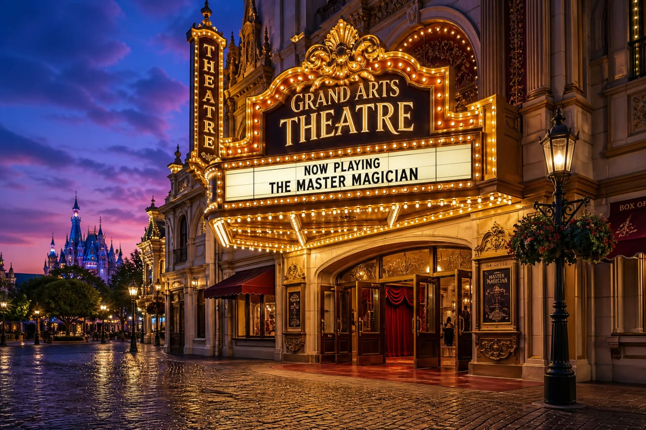 Ornate Broadway Theater Facade in a Magical Theme Park