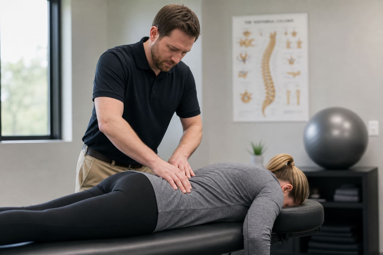 Physical Therapist Treating Patient with Sciatica Pain in Clinic