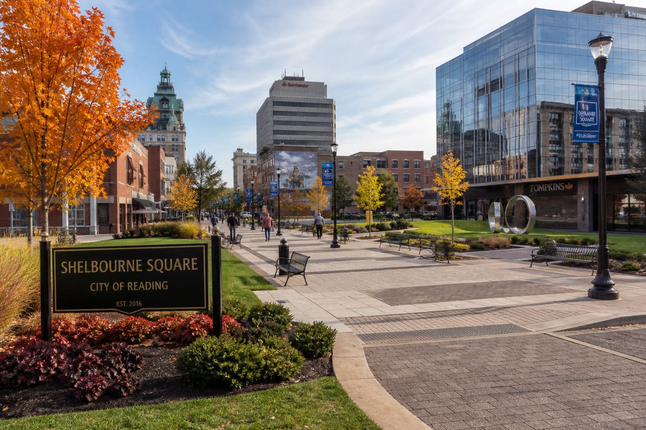 Urban Architecture and Autumn Greenery at Shelbourne Square