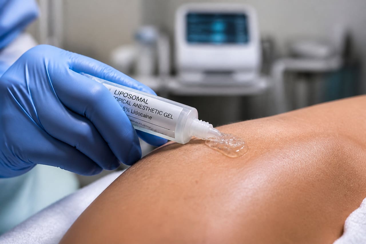Healthcare Provider Applying Topical Anesthetic Gel to Patient Skin