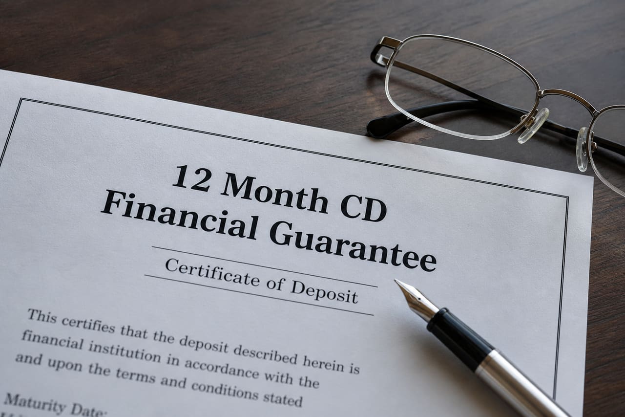 Bank Document for a 12 Month Cd Financial Guarantee