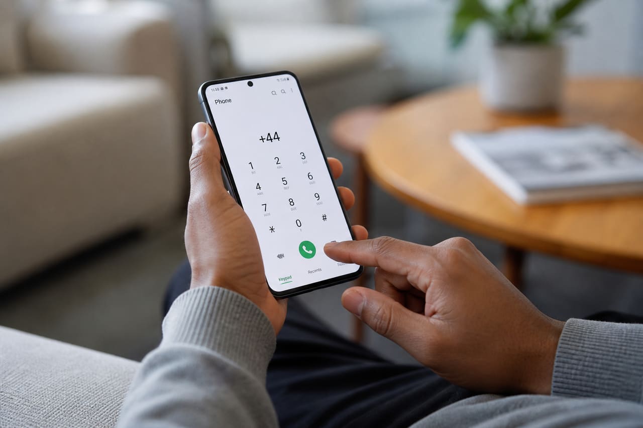 Person Typing International Dialing Code on Smartphone Screen