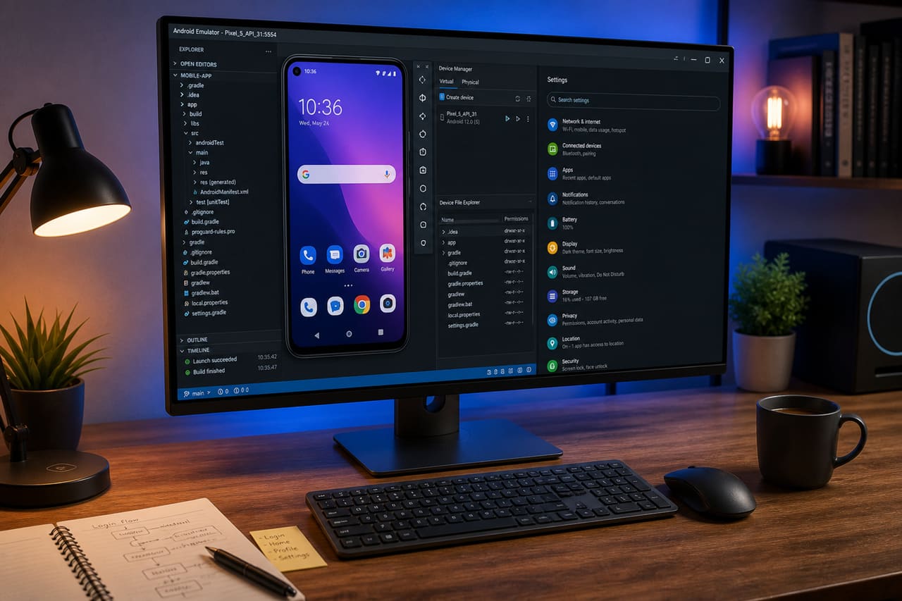 Android Emulator Interface Running on a Desktop Computer Workspace