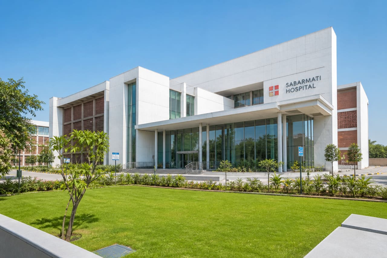 Modern Exterior of Sabarmati Hospital in Ahmedabad
