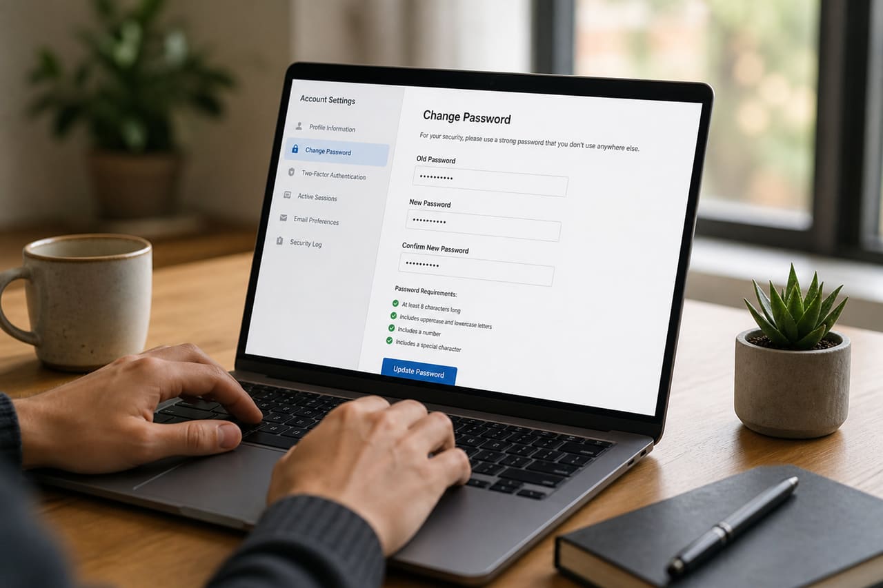 Person Updating Account Password on Laptop in Home Office