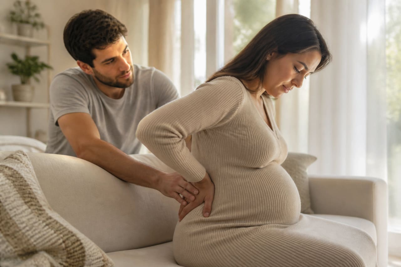 Husband Massaging the Back of His Pregnant Wife