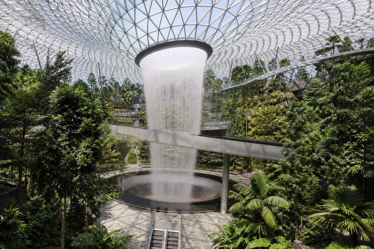 Modern Architecture and Indoor Gardens at Changi Airport Singapore