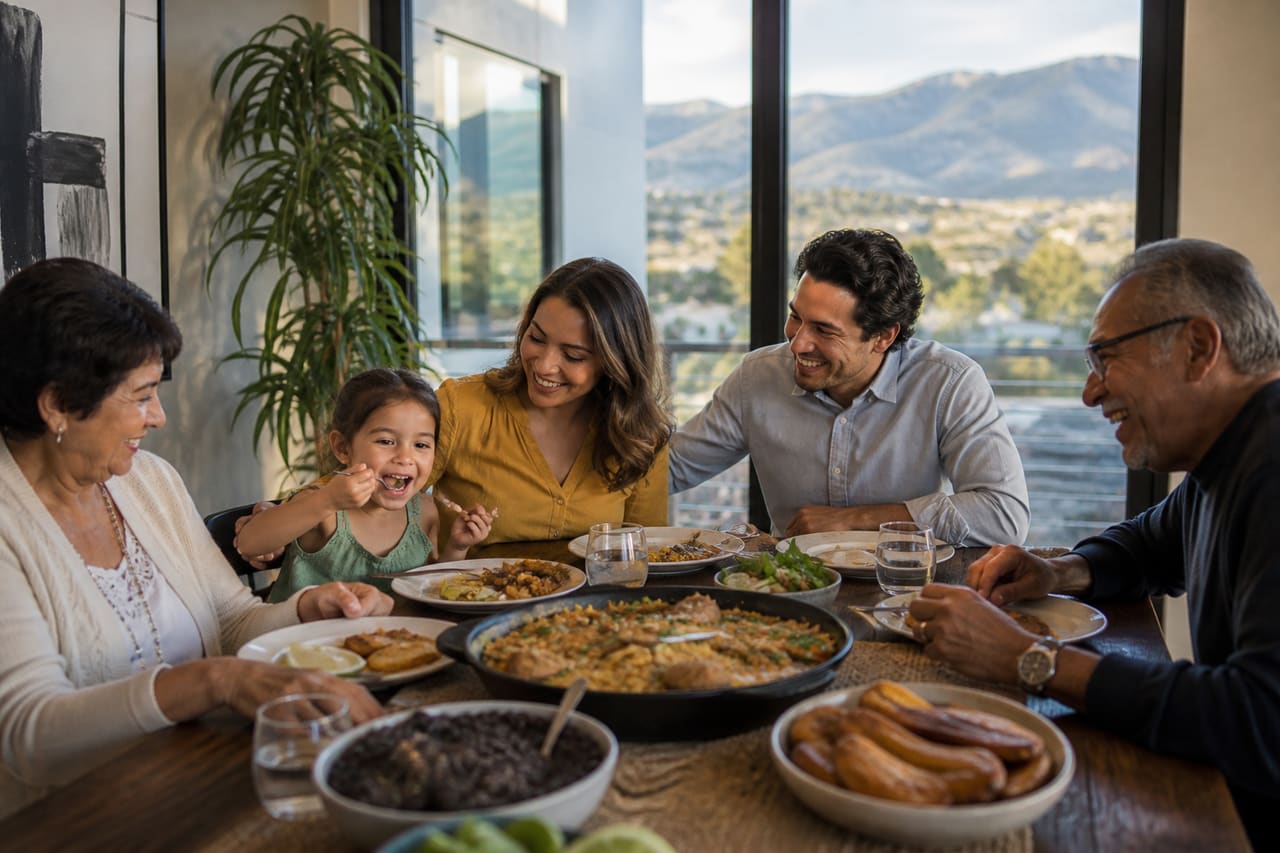 Family Sharing a Traditional Latin Meal in Sun Valley