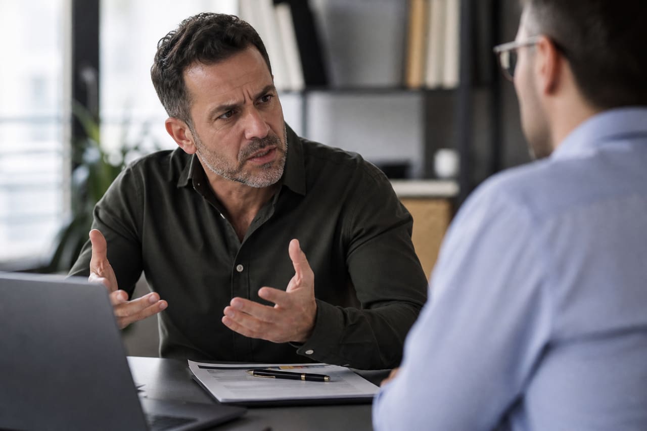 Frustrated Employee Voicing a Complaint to a Colleague