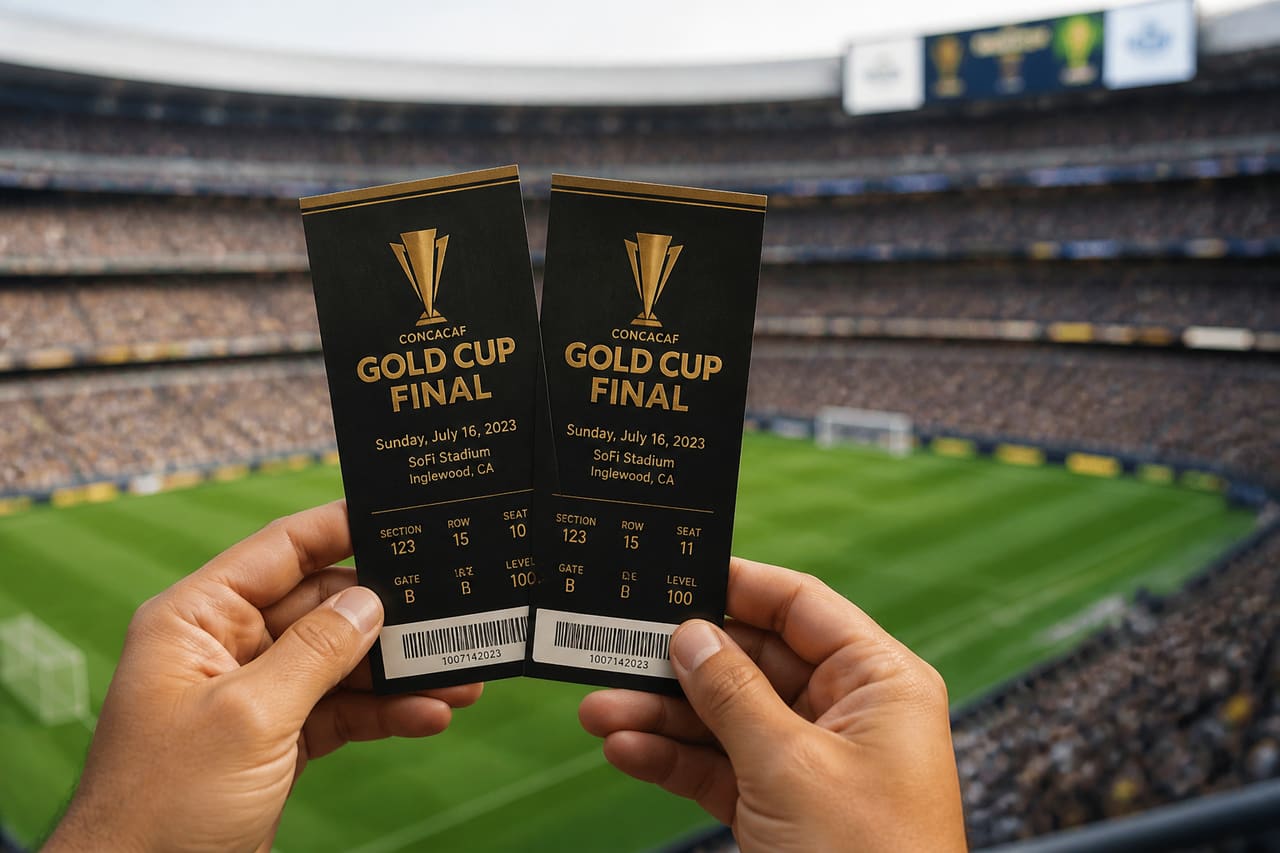 Fan Holding Gold Cup Final Match Tickets in Stadium