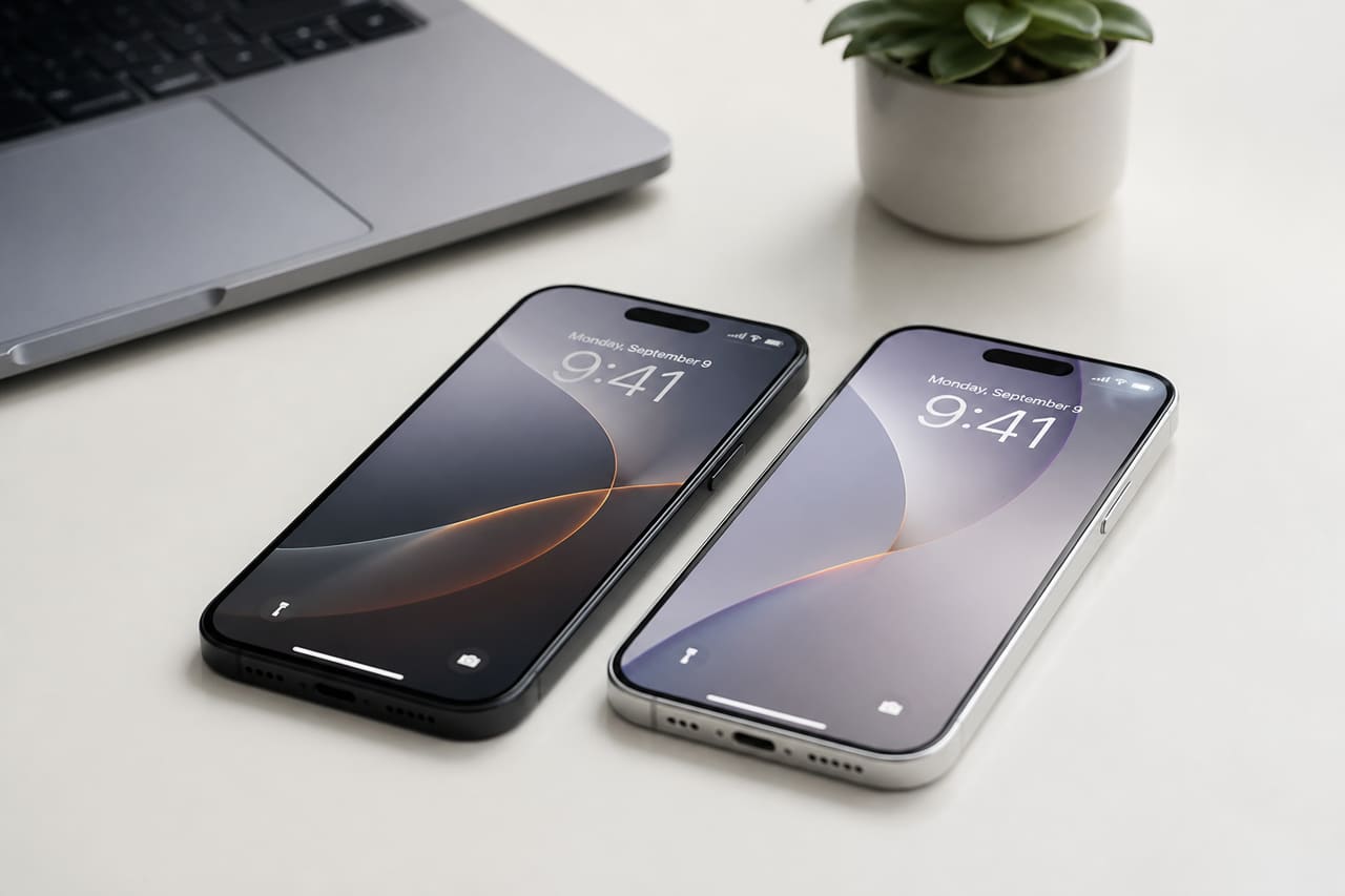 Two Modern Smartphones Side by Side on a Minimalist Desk