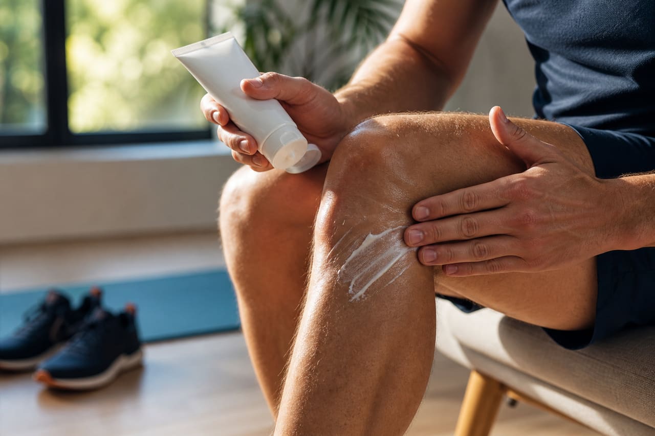 Athlete Applying Pain Relief Cream to a Sore Knee