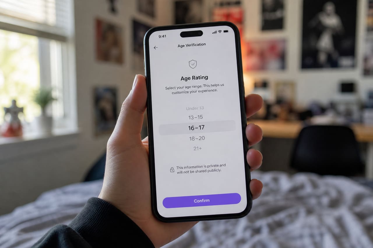Teenager Checking Snapchat Age Rating on Smartphone