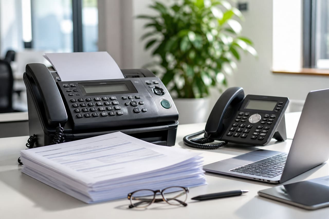 Medical Documents and Fax Machine on Professional Office Desk