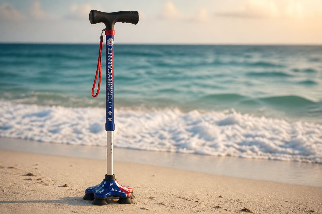 Hurrycane All Terrain Cane Freedom Edition on a Sandy Beach