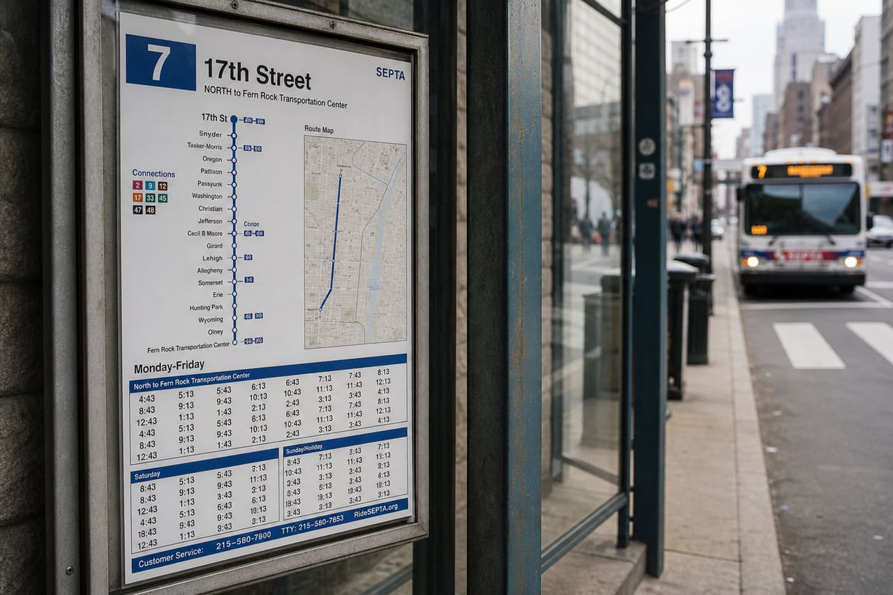 Printed 7 Bus Schedule Septa at Urban Transit Stop
