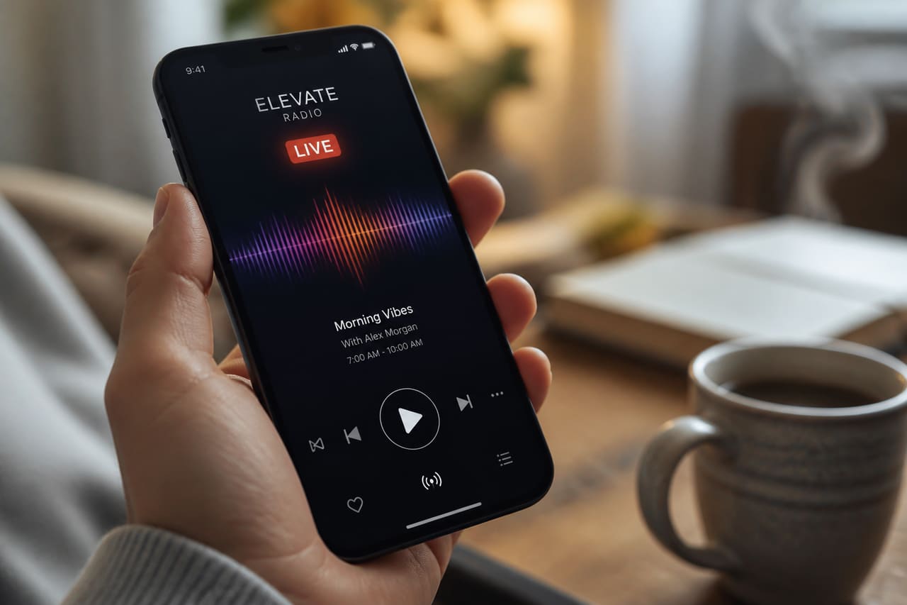 Person Listening to Digital Radio Station on Smartphone