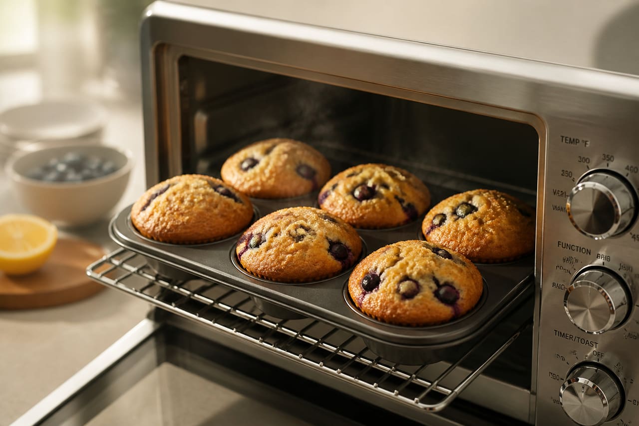Fresh Blueberry Muffins in a Muffin Tin for Toaster Oven