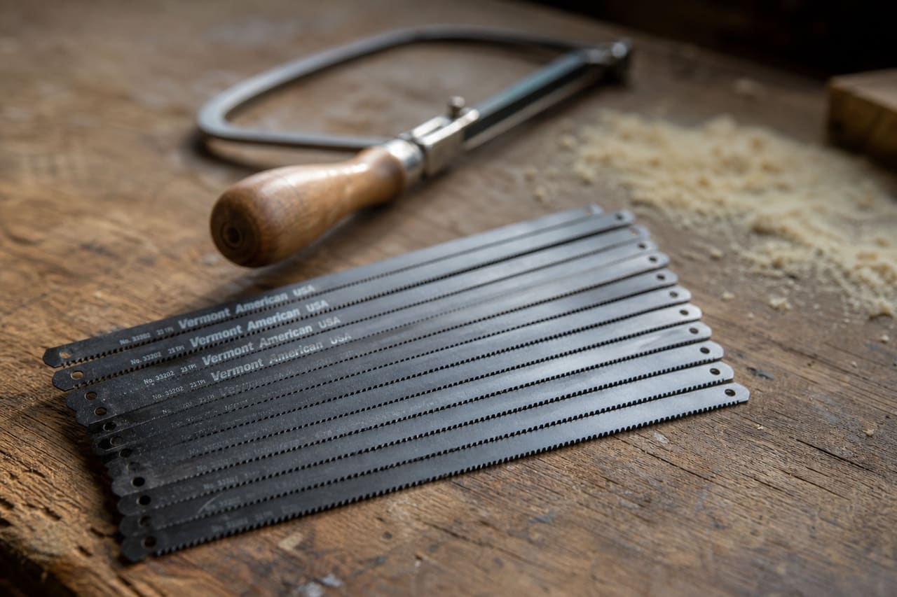Vermont American Coping Saw Blades on a Wooden Workbench