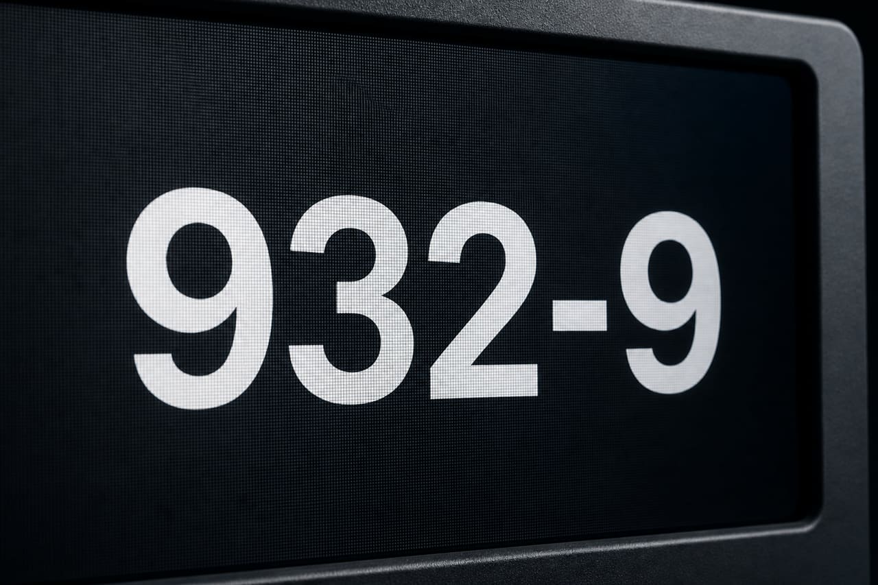 Digital Screen Displaying 932-9 Text in Studio Setting