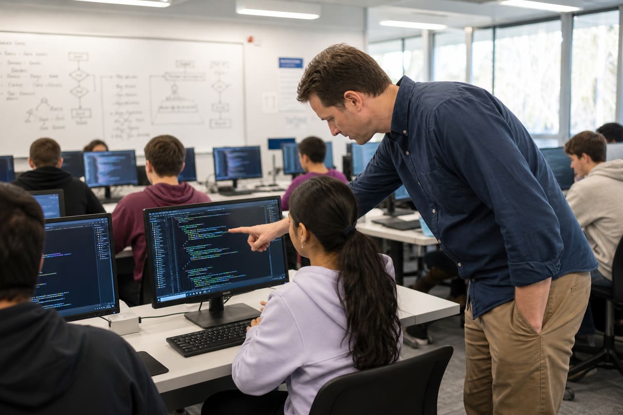 Students Learning Computer Programming in a Modern Classroom