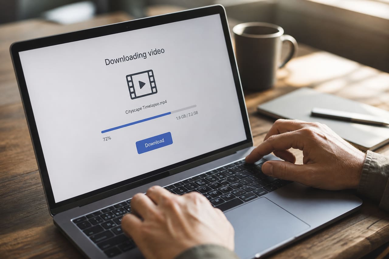 Person Using a Laptop to Download Video Content