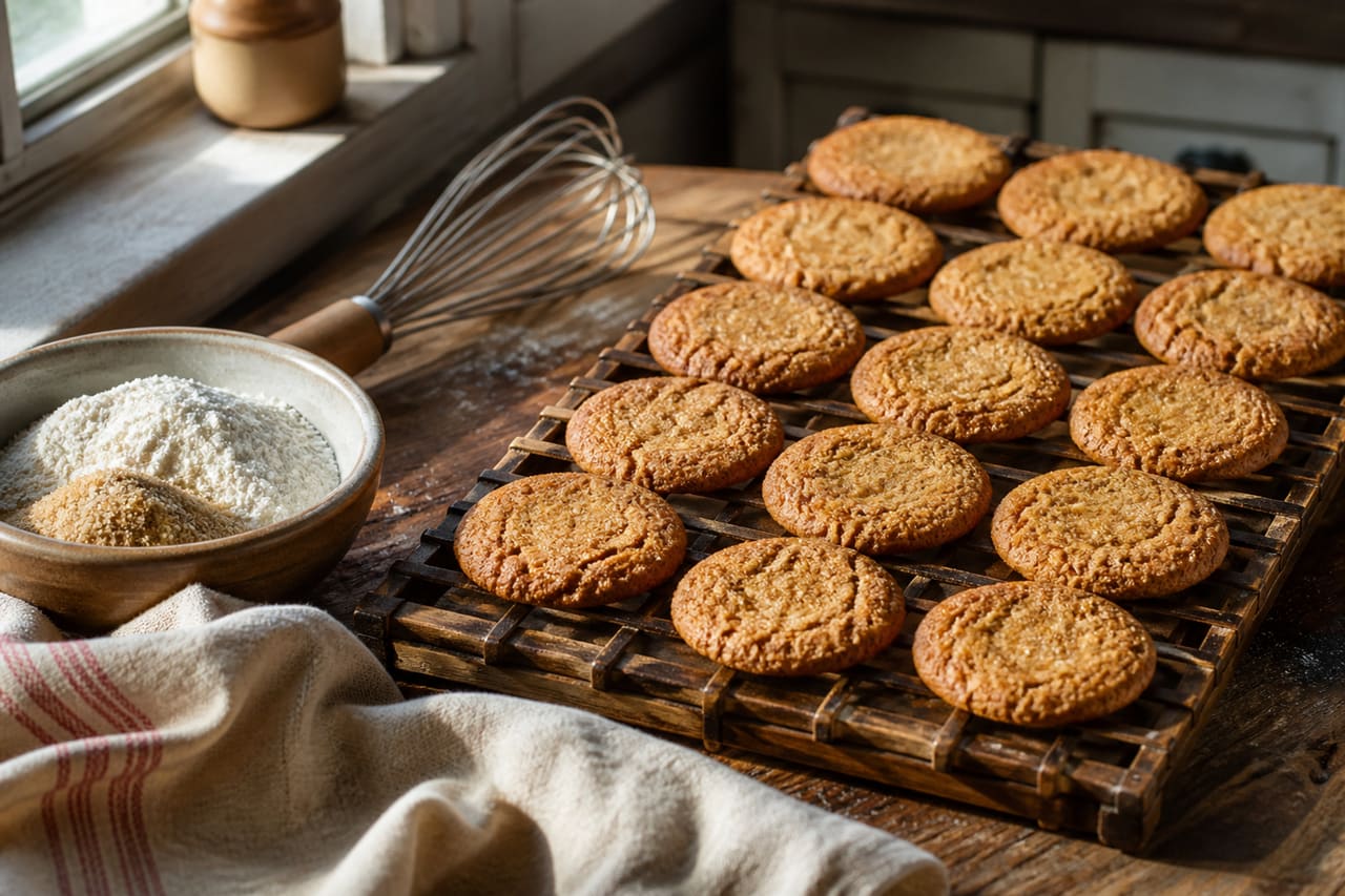 Freshly Baked La Choy Cookies on a Wooden Cooling Rack