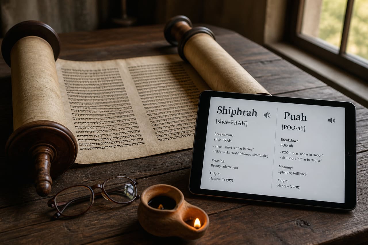 Ancient Scroll and Tablet Showing Shiphrah and Puah Pronunciation