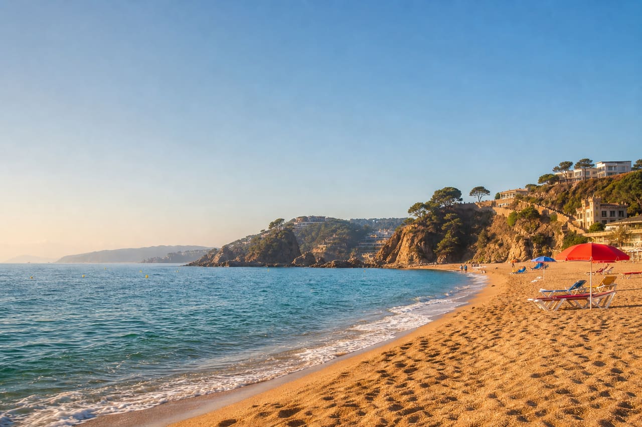 Sunlit Beach Scene in Lloret De Mar During September