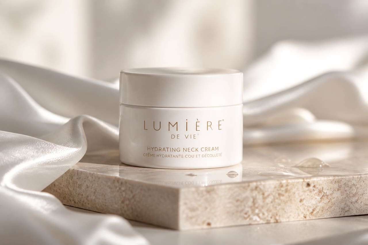 Luxury Neck Cream Jar on Travertine Stone Plinth