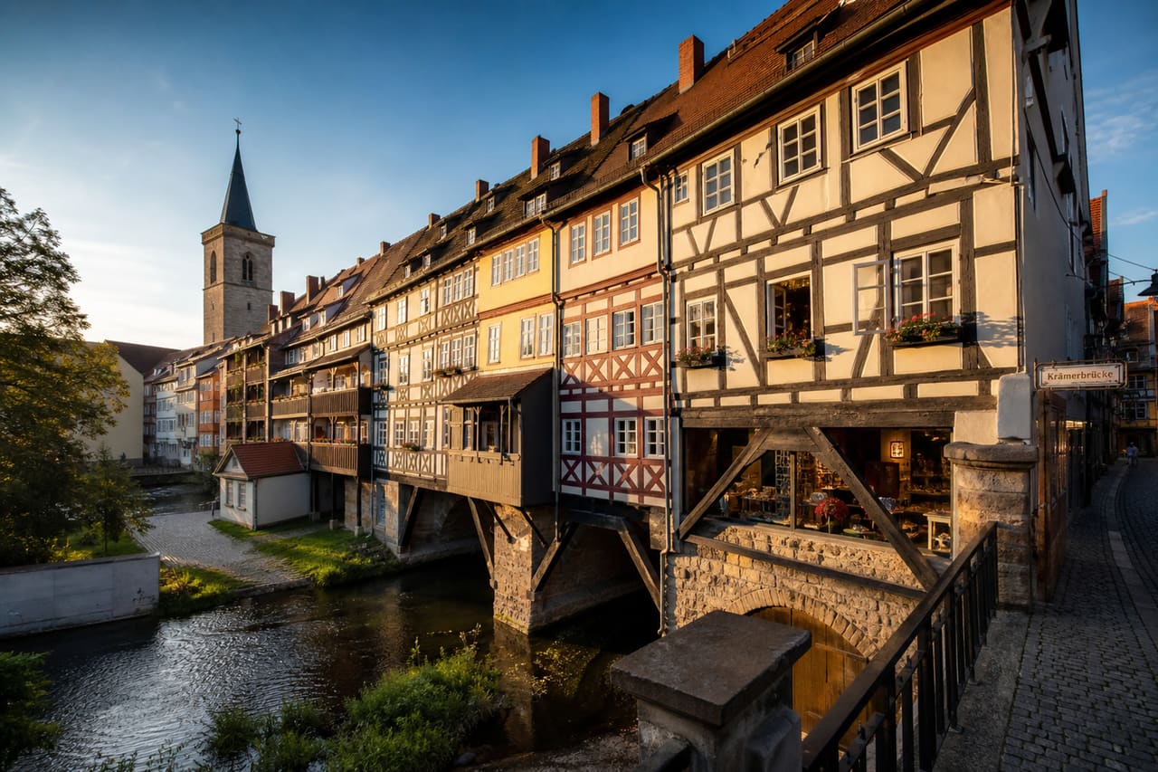 Half-Timbered Houses on the Krämerbrücke Bridge in Erfurt