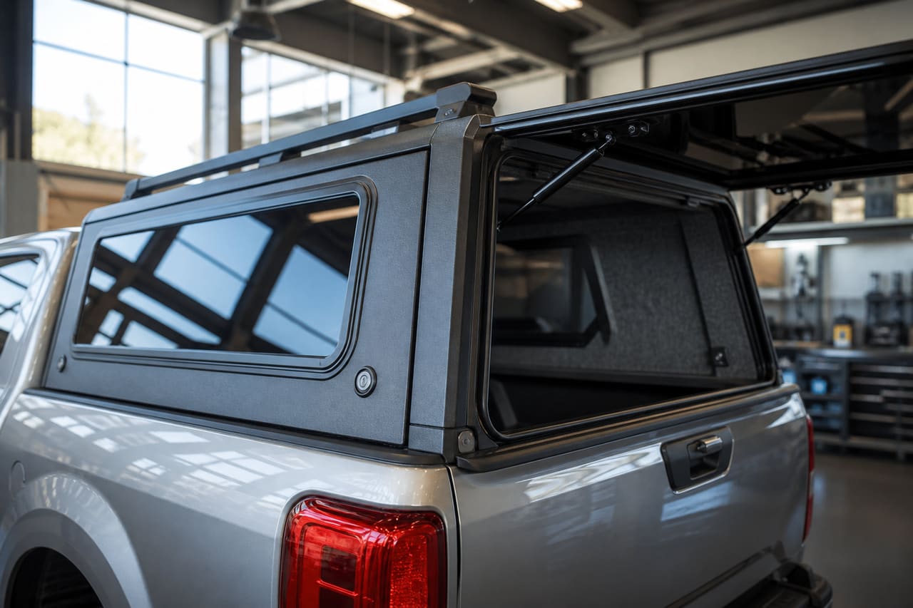 Aluminum Truck Canopy Installed on Silver Pickup Truck