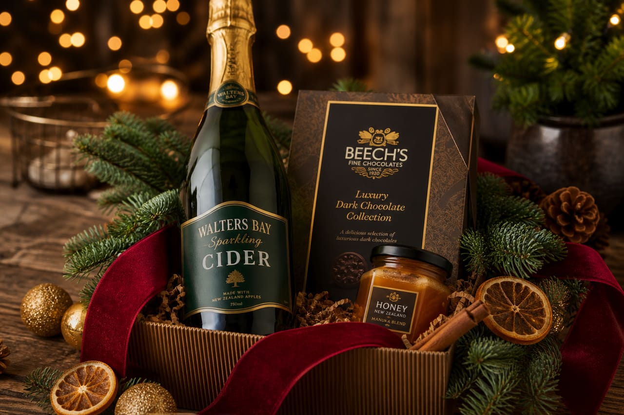 Festive Holiday Gift Set with Gourmet Treats and Decorations