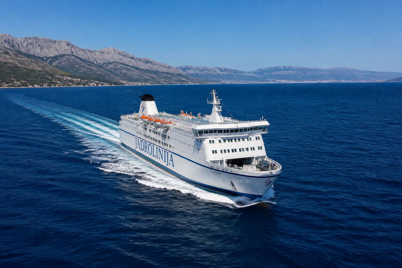 Large Passenger Ferry Sailing from Budva to Bari