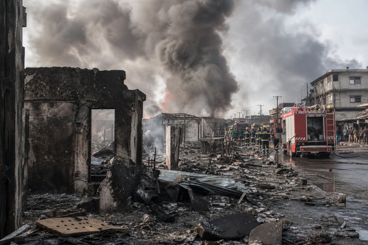 Emergency Responders at a Lagos Nigeria Explosion Site