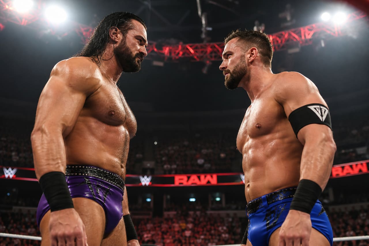 Professional Wrestlers Facing Off in a Ring During a Match