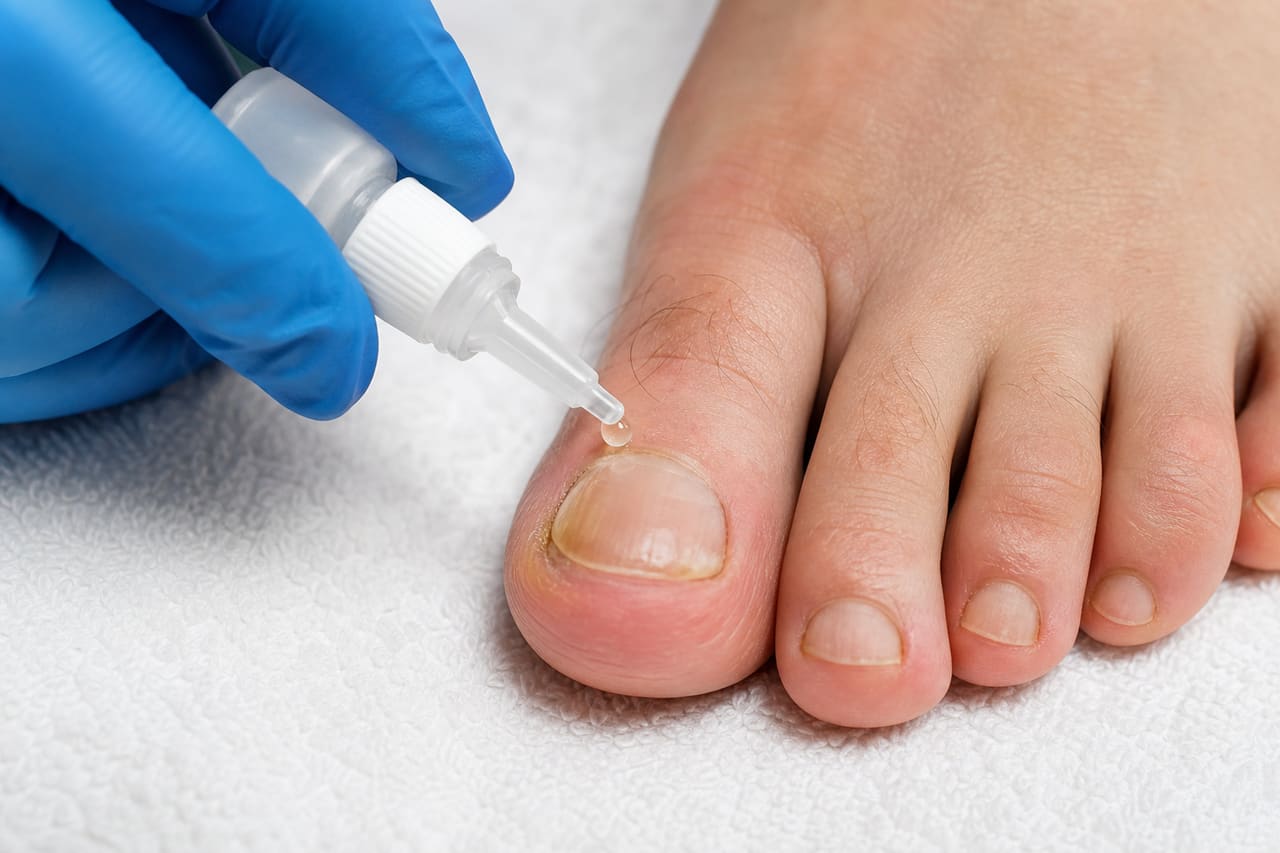 Podiatrist Applying Antifungal Medication to a Toenail