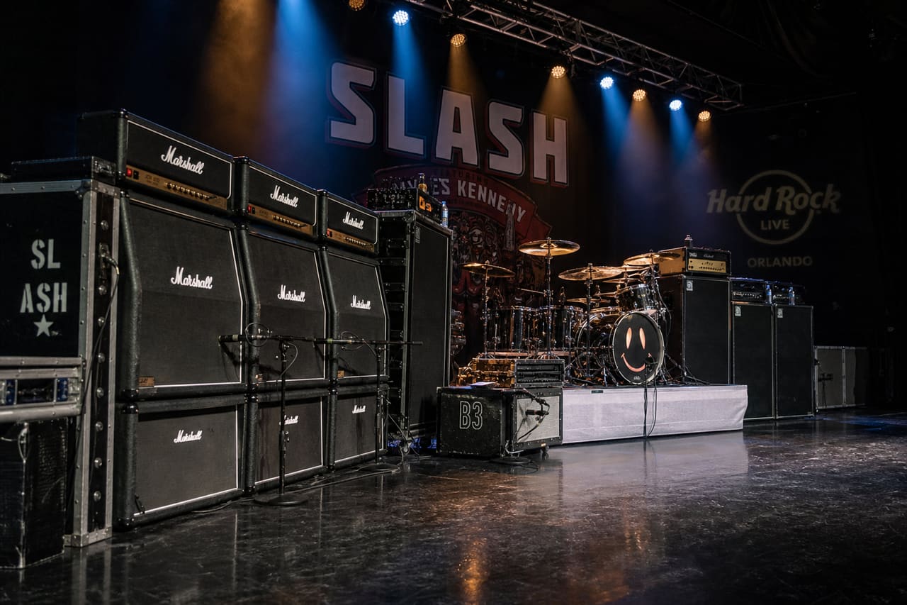 Professional Concert Backline Equipment Setup on a Stage
