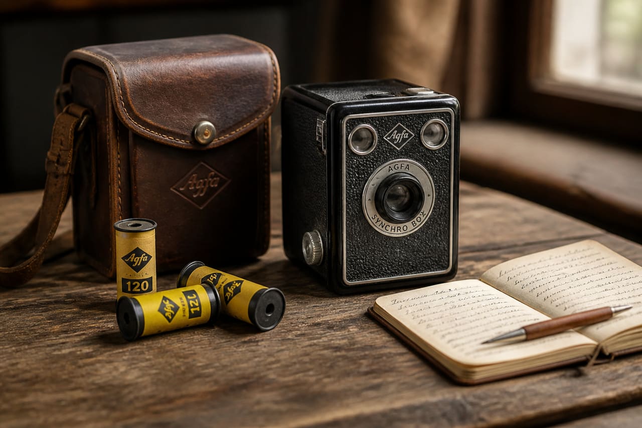Vintage Agfa Box Camera on a Rustic Wooden Table
