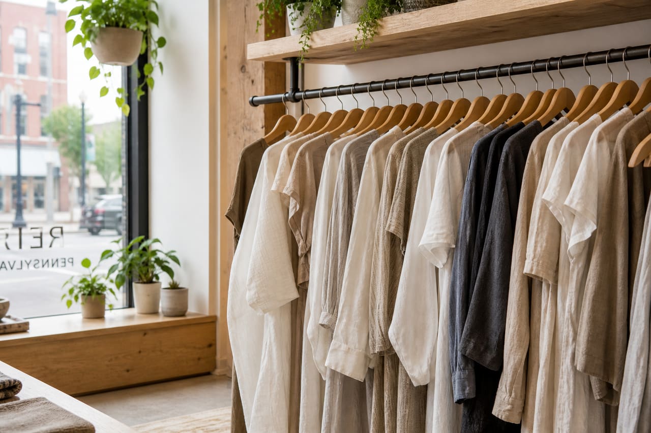 Modern Sustainable Apparel Display in an Erie Pennsylvania Boutique