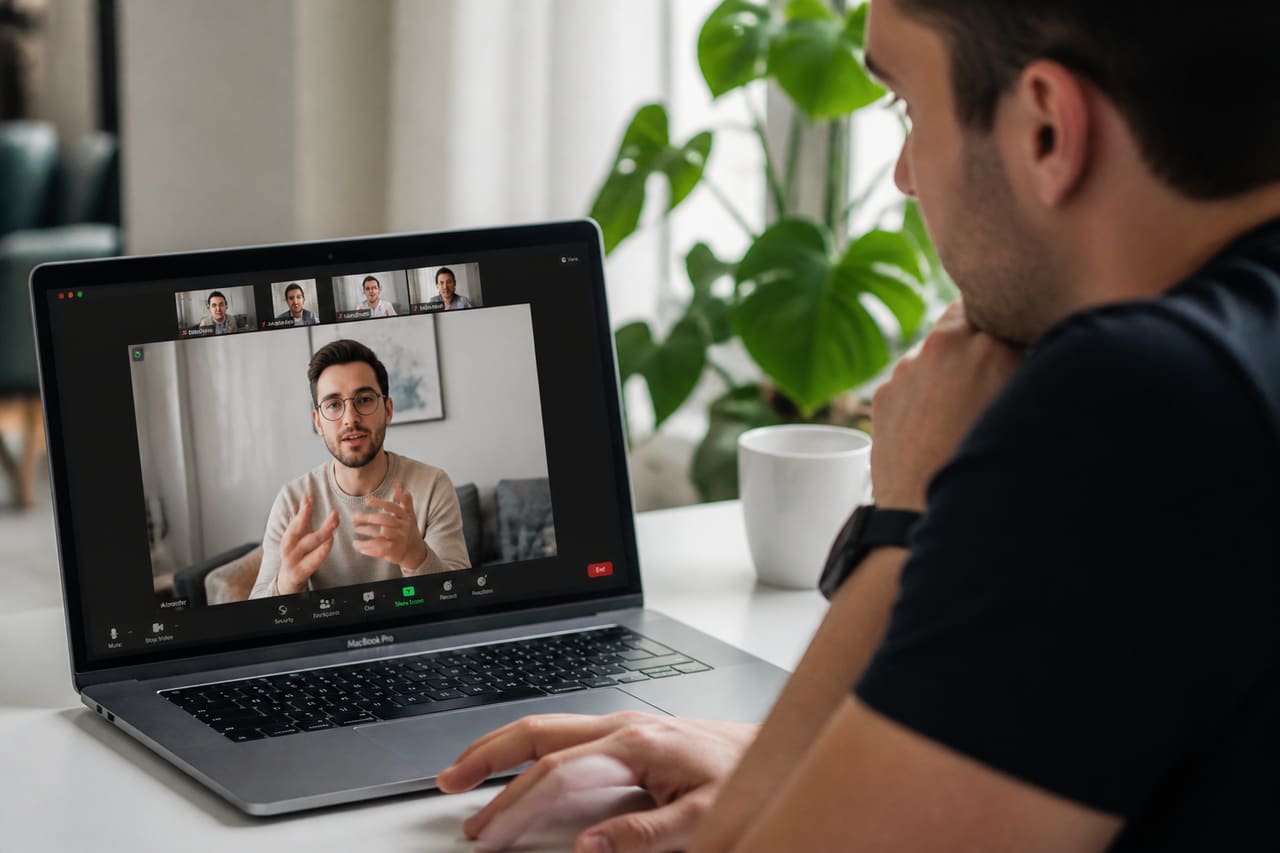Person Recording a Video Call on a Macbook Pro