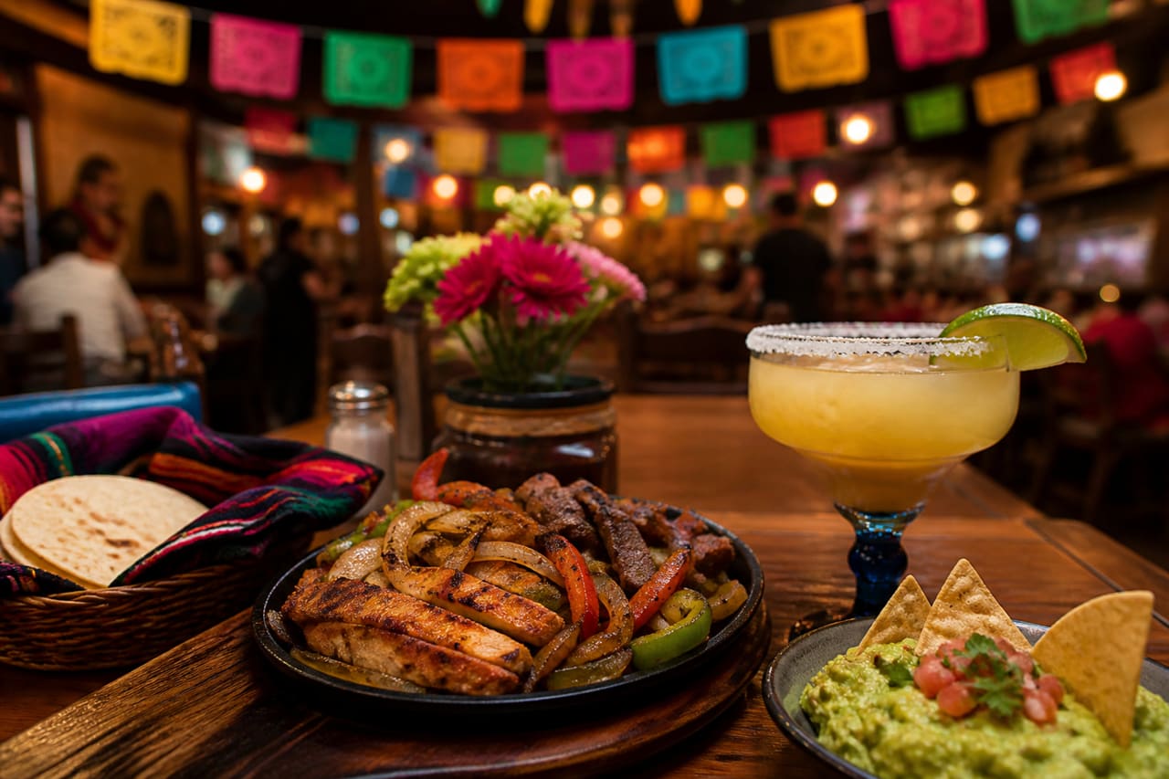 Traditional Mexican Feast on a Rustic Restaurant Table