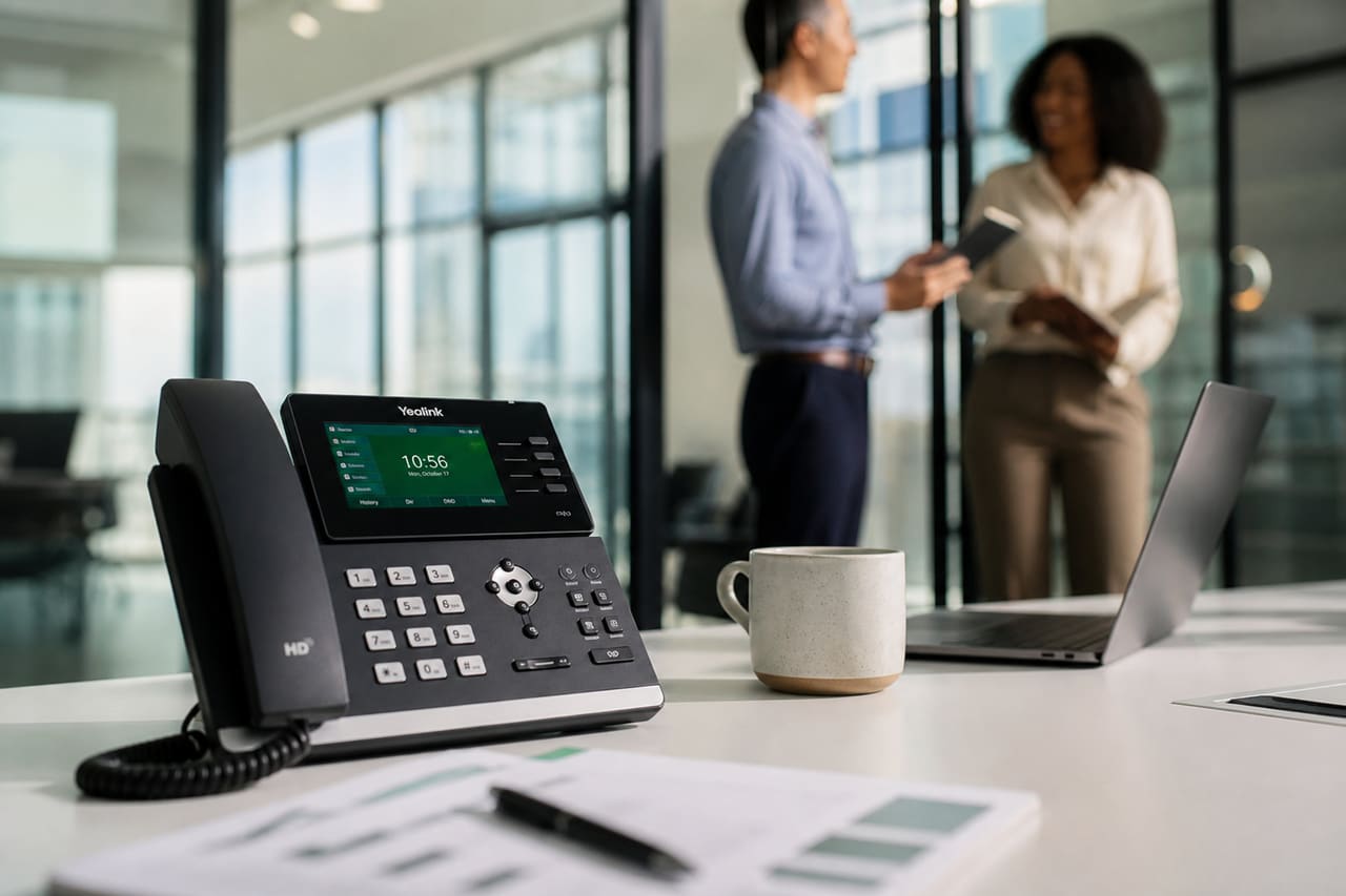 Professional Voip Desk Phone in a Modern Small Business Office