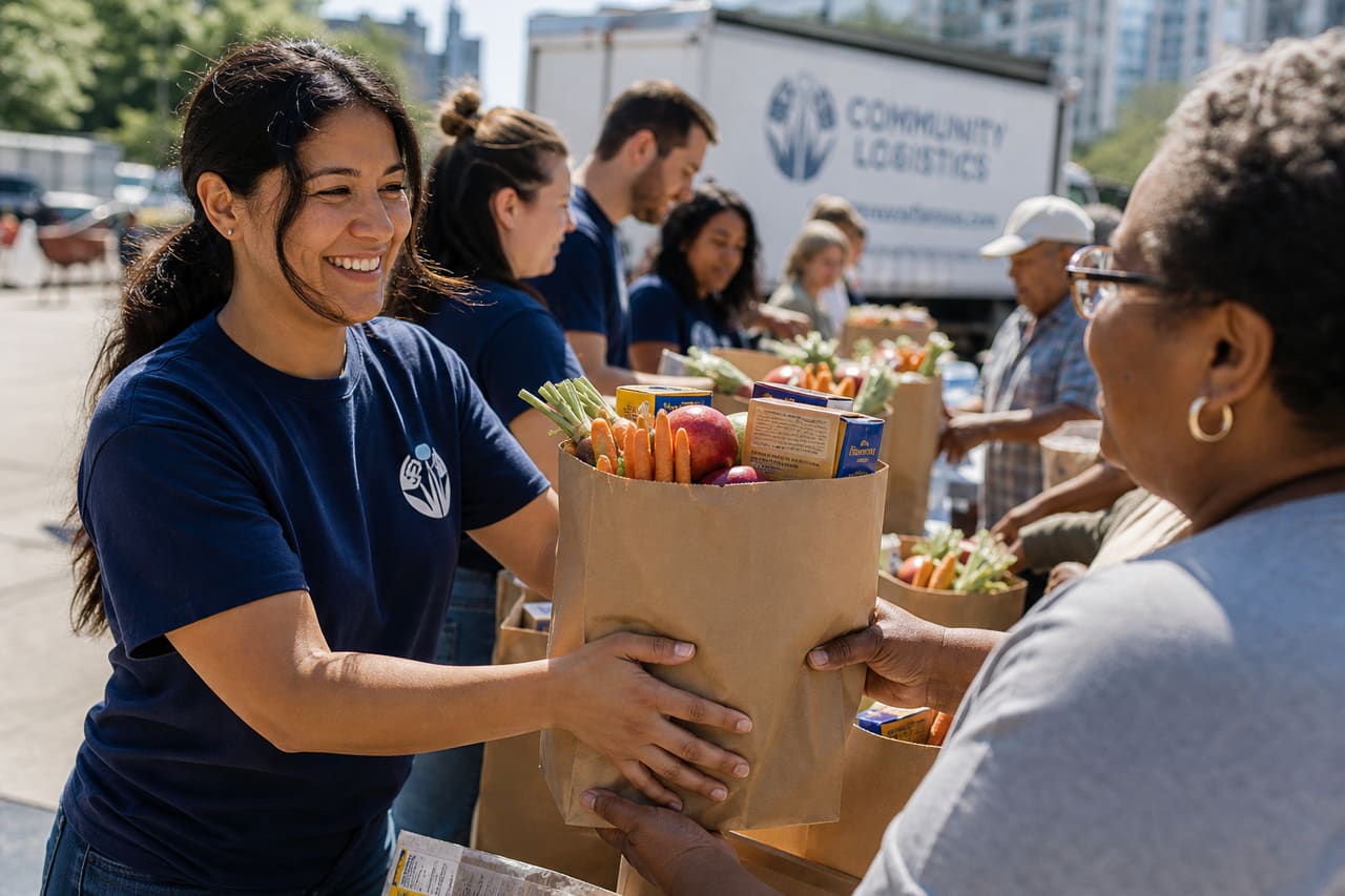 Volunteers Distributing Food Packages to Families in Need