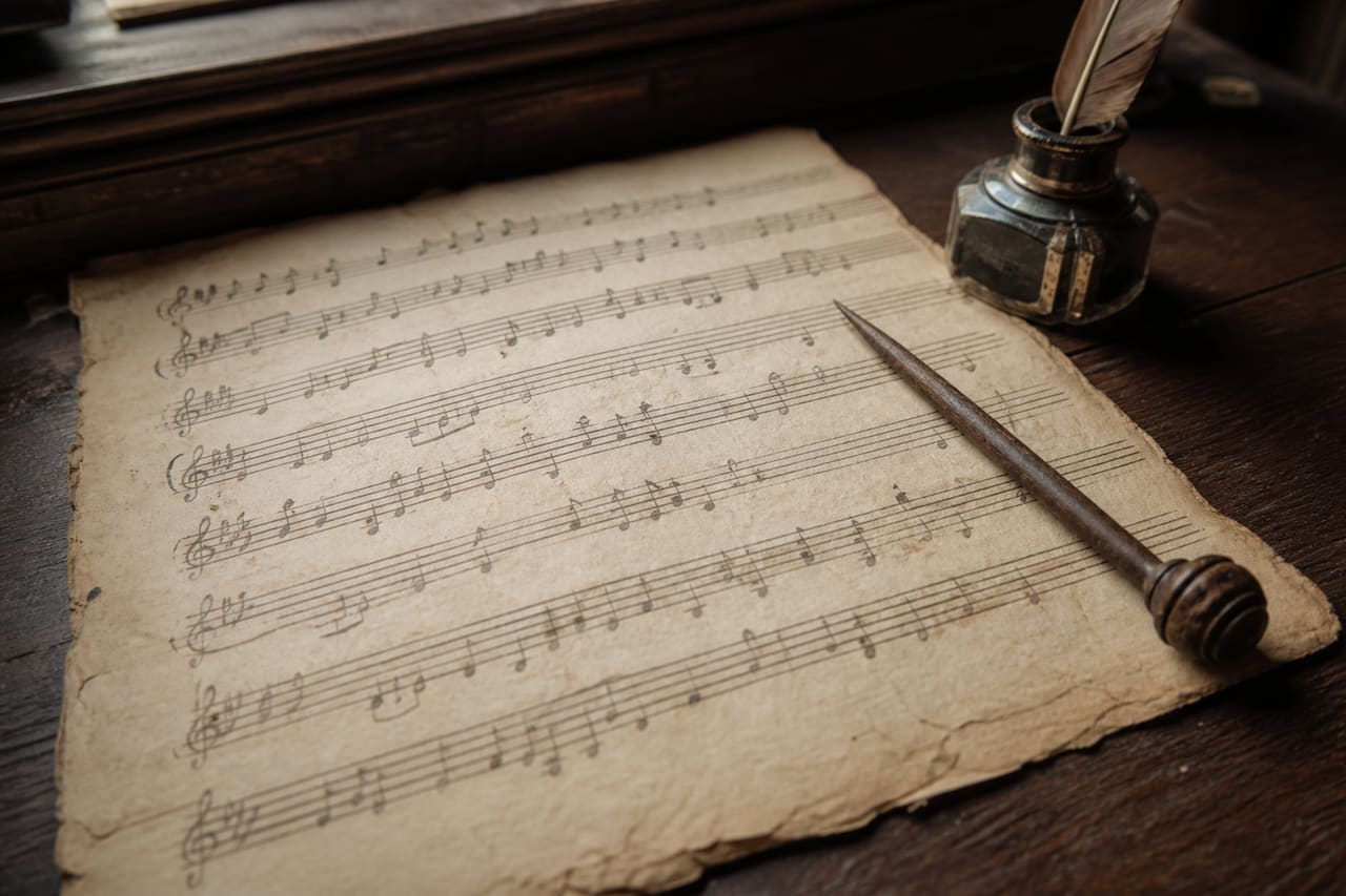 Classical Music Manuscript with Notation 5 Staff Lines on Parchment