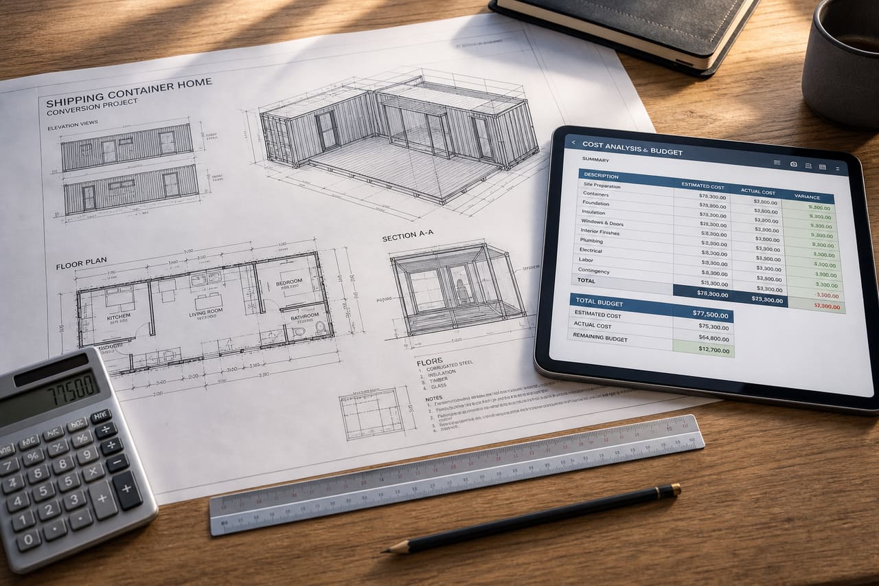 Architectural Blueprint and Cost Estimate for Shipping Container Home