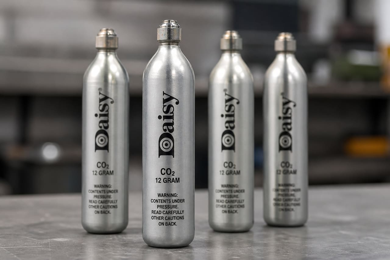 Daisy Co2 Cylinders Arranged on Industrial Surface