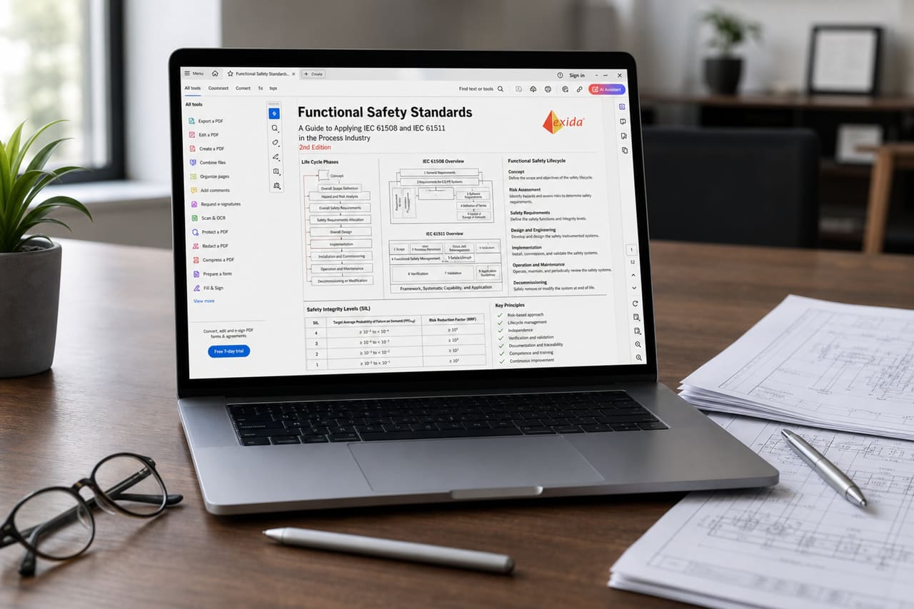 Engineer Reviewing Functional Safety PDF on Laptop Screen