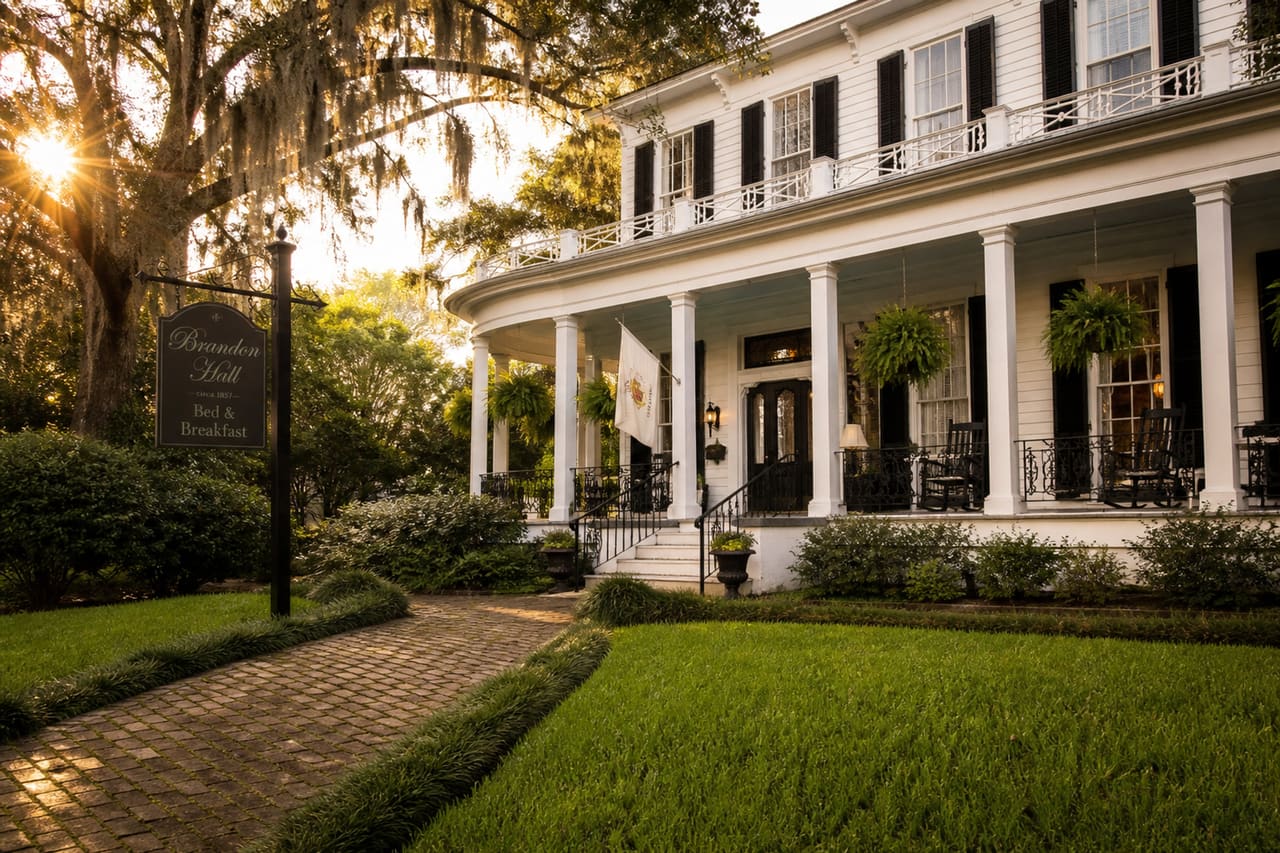 Historic Colonial Exterior of an Augusta B&b with Wrap-Around Porch